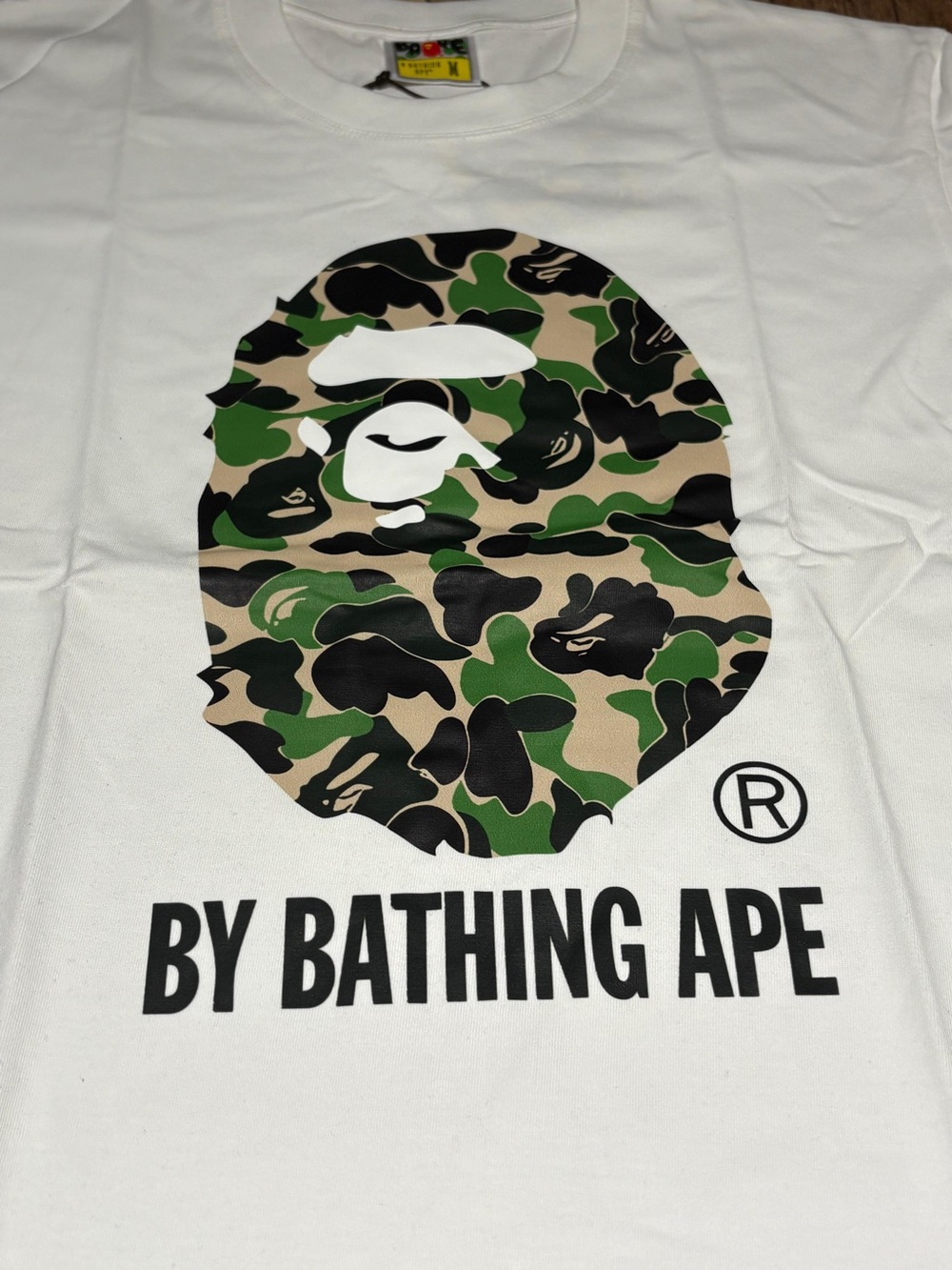 A Bathing Ape BAPE White T Shirt Green Camo Ape Logo Short Sleeve Mens Size XXXL - Picture 3 of 11